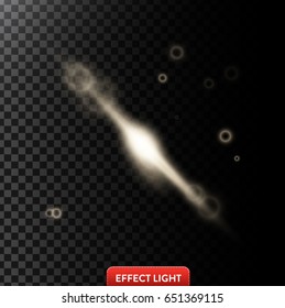 Vector illustration of a white glowing light effect with lens flares isolated on a dark translucent background