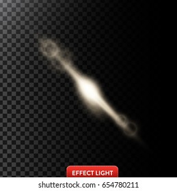 Vector illustration of a white glowing light effect with lens flares isolated on a dark translucent background