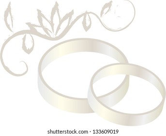 Vector illustration of white gold wedding rings on white background