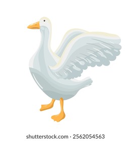 vector illustration with white goose spreading its wings. poultry. cartoon style. isolated on white background