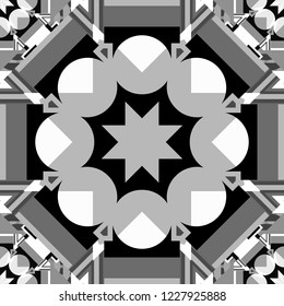 Vector illustration. White, gray and black abstract background painted geometry shine and layer element seamless pattern.