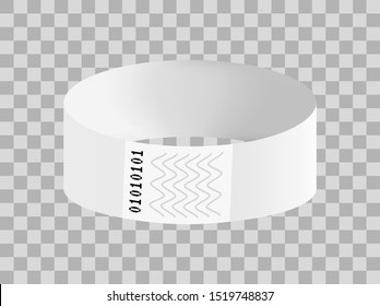 Vector illustration of white or gray cheap empty paper bracelet or wristband. Sticky hand entrance event paper bracelet isolated on a transparent background. Template suitable for identification.