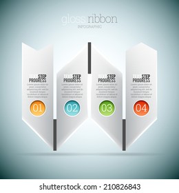 Vector illustration of white gray gloss ribbon infographic elements.