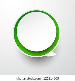 Vector illustration of white and green paper round speech bubble. Eps10.