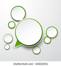 Vector illustration of white and green paper round speech bubble. Eps10.