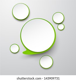 Vector illustration of white and green paper round speech bubble. Eps10.