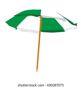 Vector illustration white and green summer beach umbrella isolated on white background. Colorful beach umbrella
