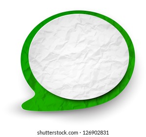 Vector illustration of white and green wrinkled paper speech bubble. Eps10.