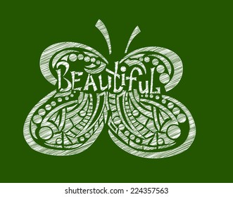 Vector illustration of white hand drawn butterfly