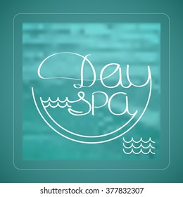 Vector illustration with white handwritten word Day Spa on  aquamarine background.