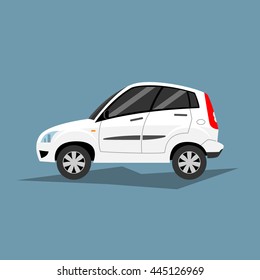 Vector illustration of white hatchback car cartoon style.