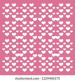 Vector illustration with white hearts on a pink background, handmade, artistic. Cute design for Valentine's Day greeting card.
