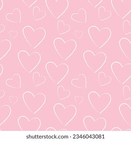 Ilustración vectorial del patrón de corazones blancos sobre fondo rosado. Amor y San Valentín.