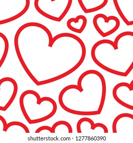 Vector illustration white hearts with a red inking on a white background. Seamless background a pattern on a love subject. Declaration of love, wedding engagement, love.