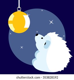 Vector illustration of white hedgehog with new year decor