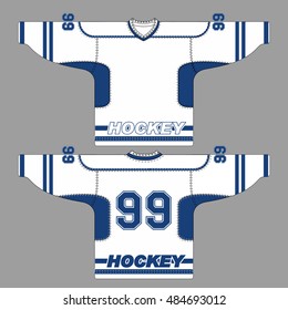 vector illustration of a white hockey Jersey with blue accents and number 99