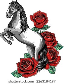 vector illustration of White Horse with red rose