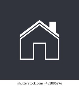 Vector illustration of white house icon on dark background 