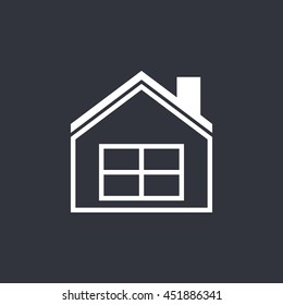 Vector illustration of white house icon on dark background 
