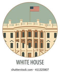 vector illustration white house washington dc with flag 