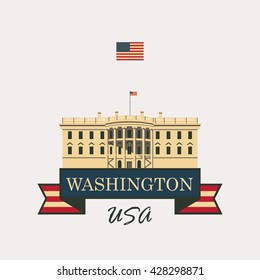 vector illustration white house washington dc with flag