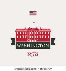 vector illustration white house washington dc with flag