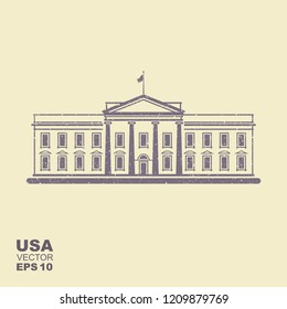 Vector illustration with White House.Washington, president US. Vector icon in flat style with scuffed effect