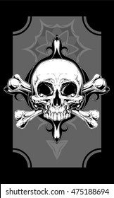 A vector illustration of White human skull with two bones tattoo