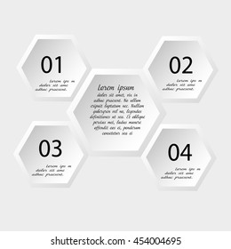 Vector illustration of white infographic
The image on a light background white infographic, consisting of five hexagon for decoration and design