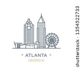 Vector illustration, white isolated. Line icon of famous and largest city of USA. City Atlanta, state of Georgia. Outline icon for web, mobile and infographics. Landmarks and famous building
