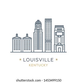 Vector illustration, white isolated. Line icon of famous and largest city of USA. City Louisville, state of ‎Kentucky. Outline icon for web, mobile and infographics. Landmarks and famous building