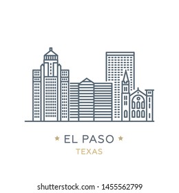 Vector illustration, white isolated. Line icon of famous and largest city of USA. City El Paso, state of ‎Texas. Outline icon for web, mobile and infographics. Landmarks and famous building