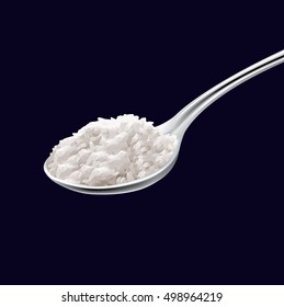 Vector Illustration Of White Jasmine Rice In A Spoon. Asian Traditional Food Of Thai, Japan, Korea And China. Healthy Dietary Eating. A Spoonful Of Rice.

