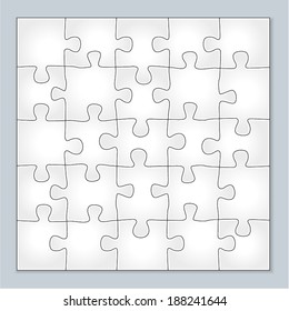 Vector illustration of white jigsaw puzzle on grey background