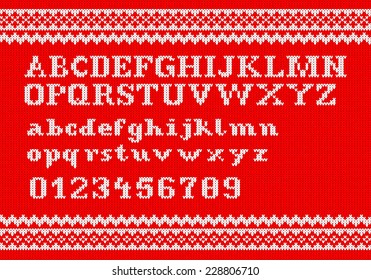 vector illustration of a white knitting alphabet on red background