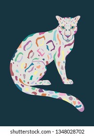 Сolor vector illustration of a white leopard on a dark background