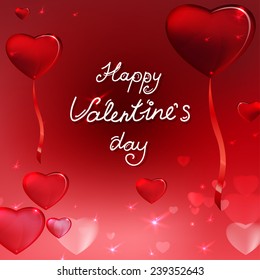 Vector illustration of the white lettering with flying hearts and balloons