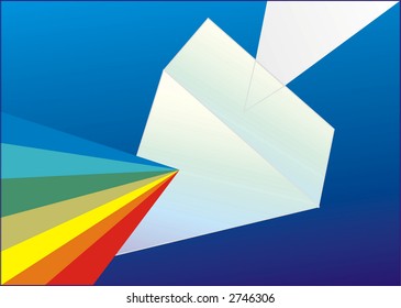 Vector illustration of white light passing through prism and showing all colors of spectrum