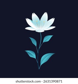 vector illustration of a white lily, white lily at night,single flower