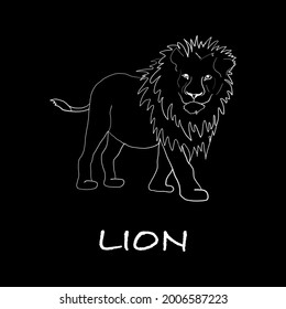 Vector illustration of a white lion's silhouette in a luxurious and classic style on black background. Heraldic sign in the form of a lion. Template for a business or financial company