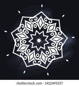 Vector illustration of the white mandala on the blackboard