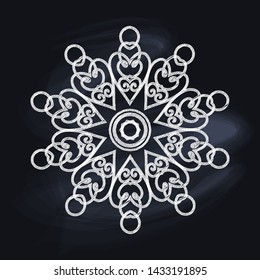 Vector illustration of the white mandala on the blackboard