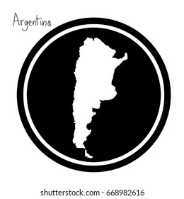 vector illustration white map of Argentina on black circle, isolated on white background