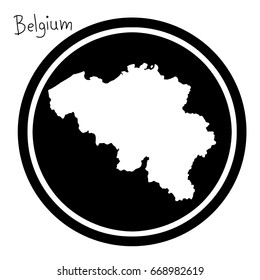 vector illustration white map of belgium on black circle, isolated on white background