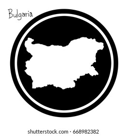 vector illustration white map of Bulgaria on black circle, isolated on white background