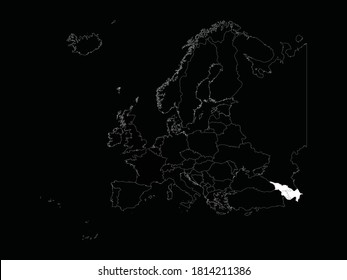 vector illustration of White map of Caucasus countries on Europe map on black background