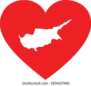 vector illustration of White map of Cyprus in red heart shape on white background