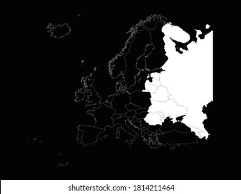 ilustración vectorial del mapa blanco de los países de Europa del Este sobre el fondo negro