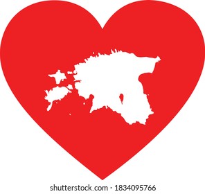 Vektorgrafik von White map of Estonia in roter Herzform auf weißem Hintergrund