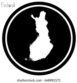 vector illustration white map of Finland on black circle, isolated on white background
